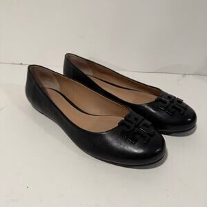 Tory Burch Women's Lowell 2 Ballet Flats Leather All Black 9.5 Like New